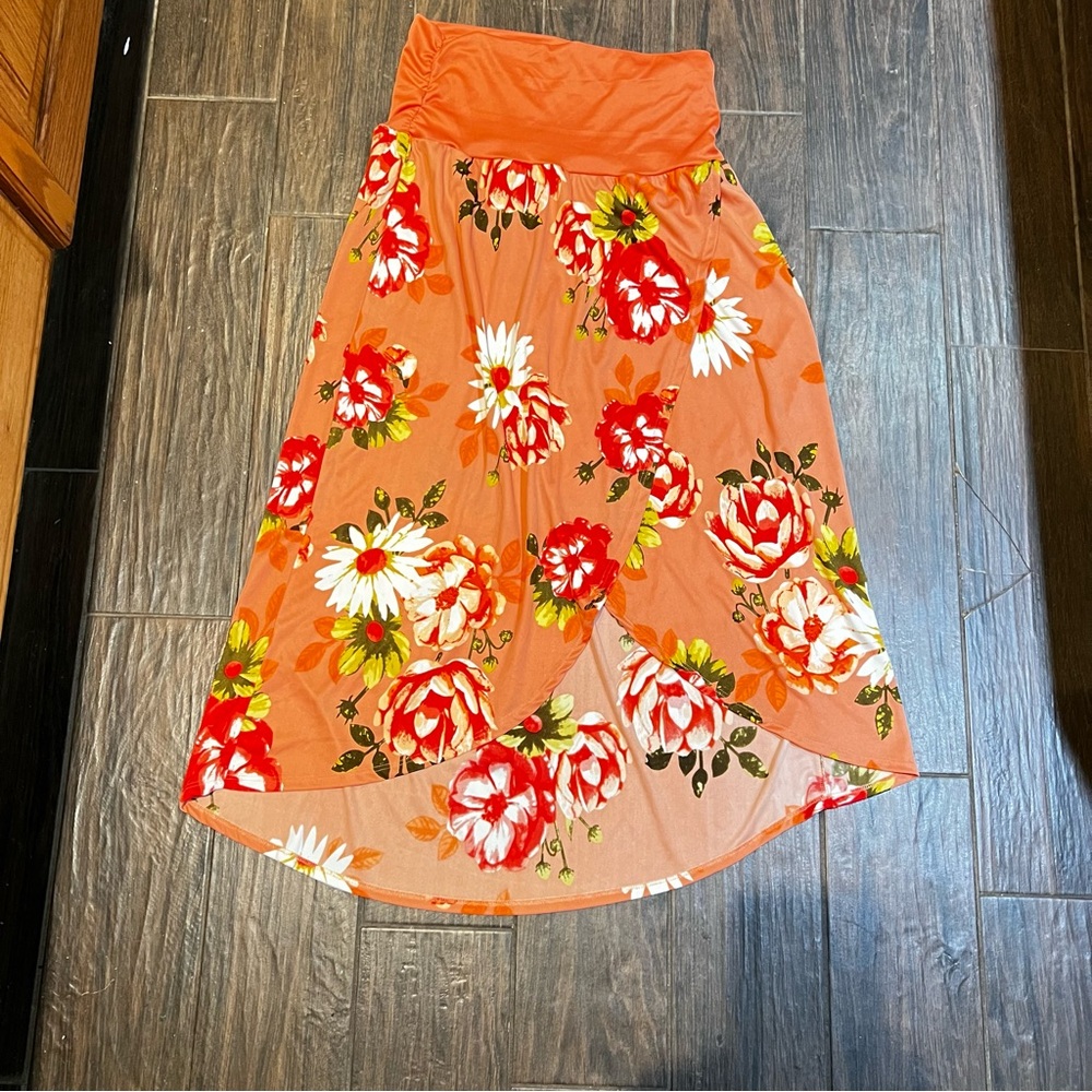Women’s Large Peach Floral maxi Skirt Tanzara